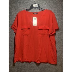 Zeago Womans red blouse Vneck Size XL